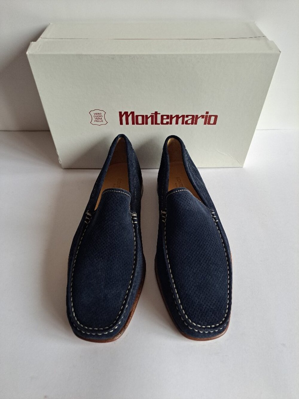 NEW Montemario Men's Navy Blue Suede Leather Slip on Loafers Shoes Size 41